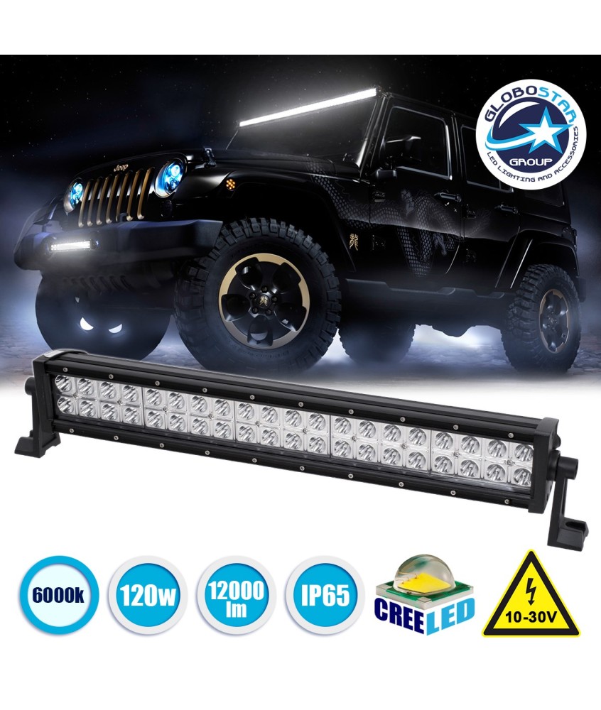 GloboStar® 85462 PRO Series Μπάρα Ίσια - Straight για Αυτοκίνητα & Φορτηγά LED CREE XBD 120W 12000lm DC 10-30V Αδιάβροχη IP65 Ψυχρό Λευκό 6000K